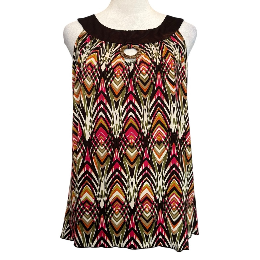 I.N. San Francisco Top Size M Brown Paisley Sleeveless Made in USA